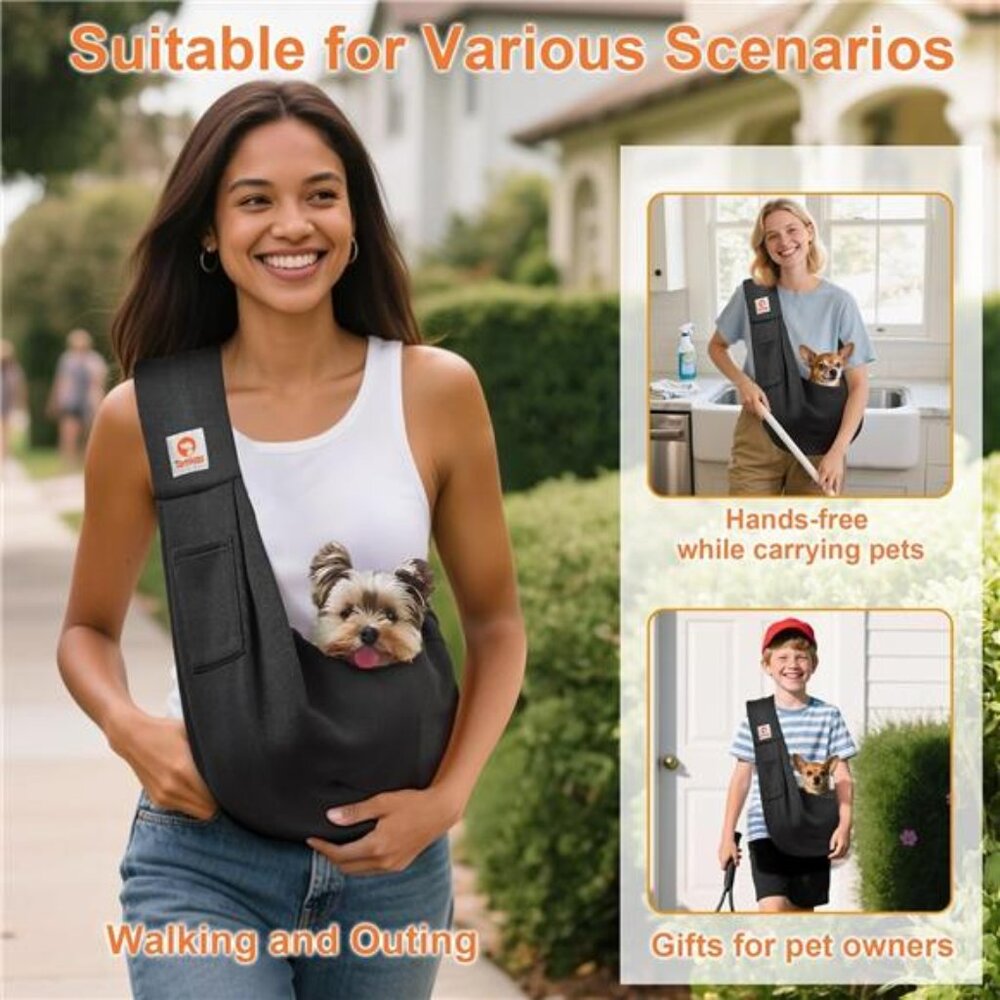 Small Dog Sling Carrier Classic Pocket & Classic Strap for 3-10 lbs Pets - Picture 2 of 8